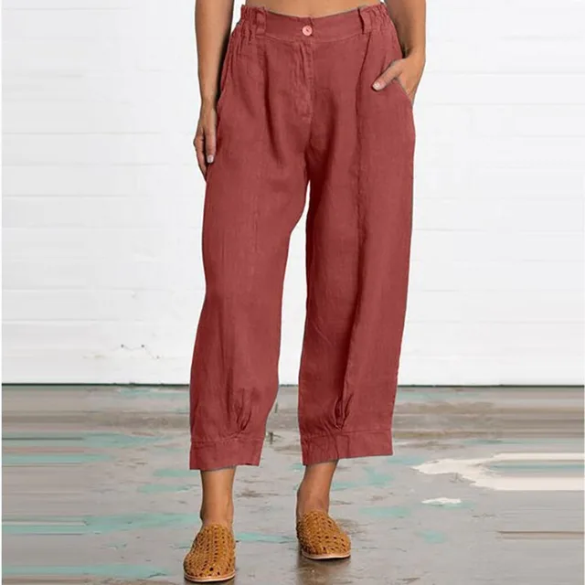 New Loose Large Size Women's Solid Color Nine Points Casual Pants Women's Pants Red - Shop at LoveMi