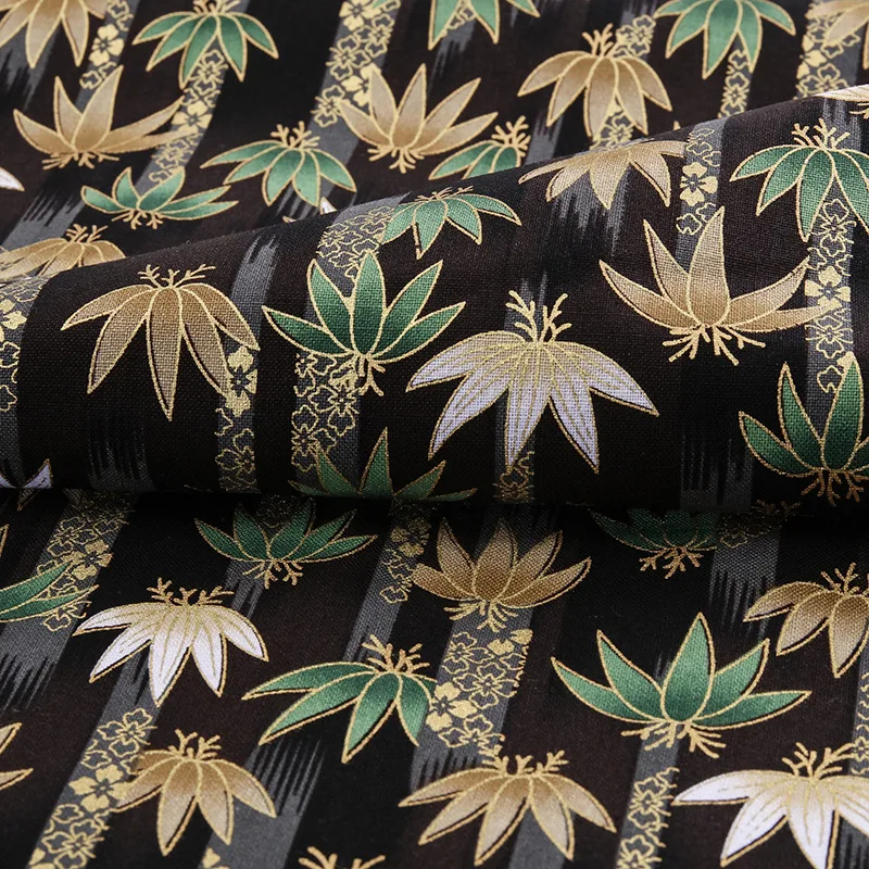 Japanese Kimono Fabric Black Print Cotton Diy Fabric For Sewing Dress Or Patchwork Material - Green