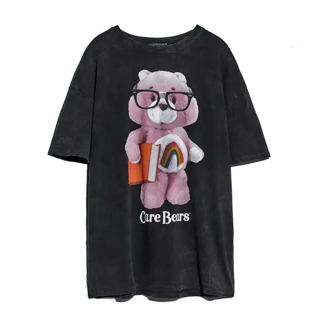 Summer new style ZA women's love bear print loose short sleeved T shirt Black - Shop at LoveMi