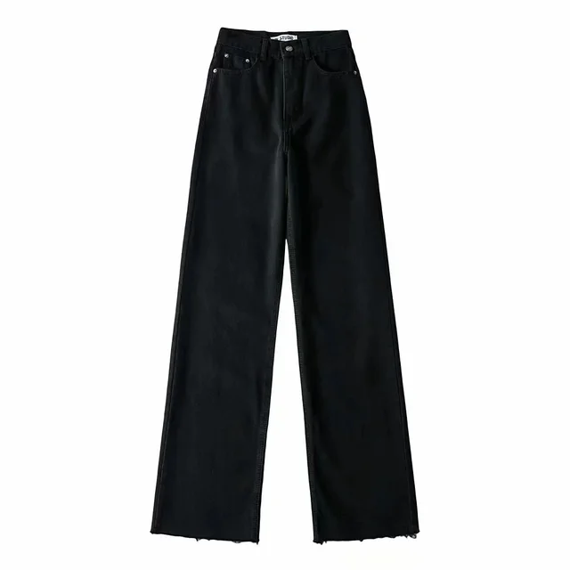 Washed And Distressed High Waisted Fringe Trousers Black - Shop at LoveMi