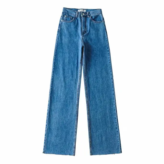 Washed And Distressed High Waisted Fringe Trousers Dark Blue - Shop at LoveMi