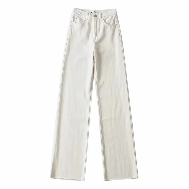 Washed And Distressed High Waisted Fringe Trousers White - Shop at LoveMi