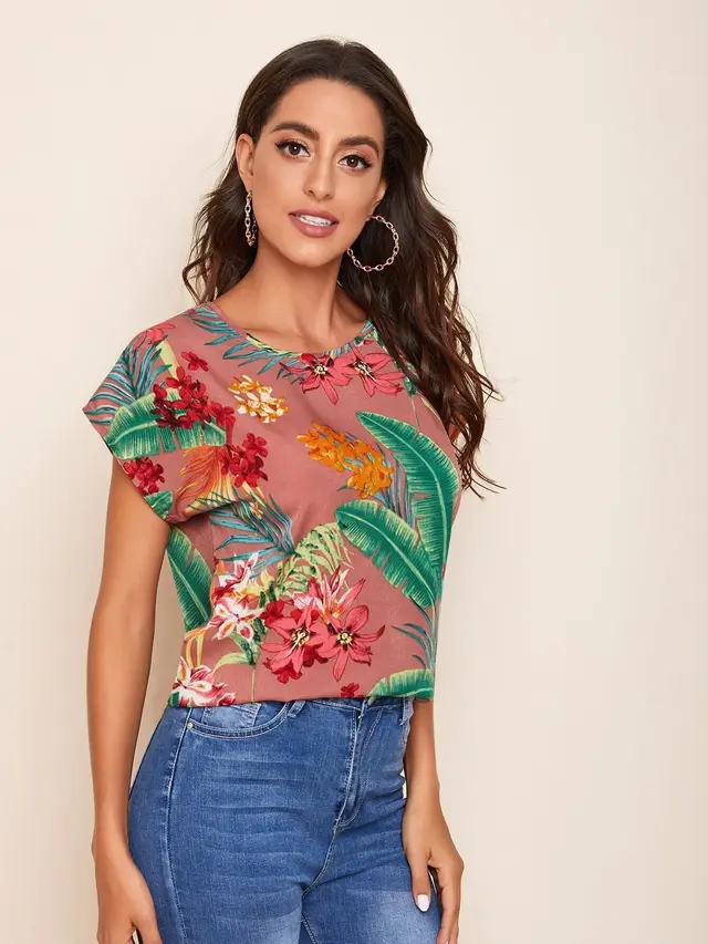 Round Neck Loose Large Size Short Sleeved T shirt Women's Top T Shirt Pink - Shop at LoveMi