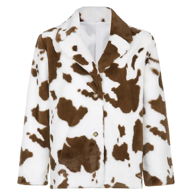 Cow Pattern Rabbit Fur Temperament Commuter Autumn And Winter Loose Women's Clothing Brown - Shop at LoveMi