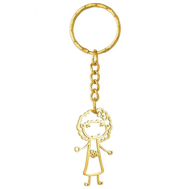 Stainless Steel Cartoon Hand Drawn Doodle Keychain Gold - Shop at LoveMi