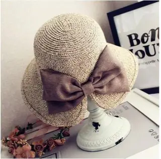 Big Bow Split Sunshade Hat Summer Vacation Sunshade Beach Hat - Khaki