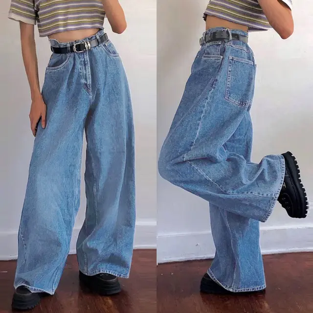European And American Ins Trend Wide leg Pants Light Blue - Shop at LoveMi