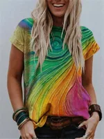 Turtleneck Round Neck Abstract Graphic Print Street Hipster T-Shirt Multicolor Loose - Multicolor