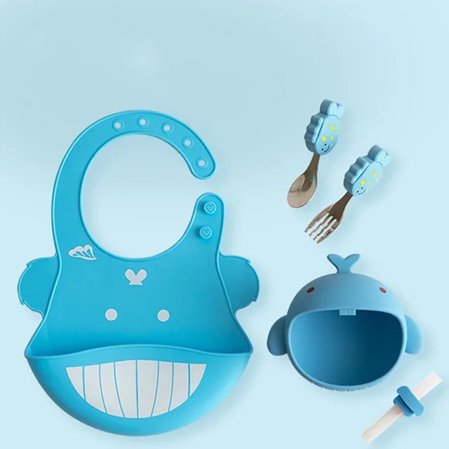 Big Mouth Learn To Eat a Five Piece Set Is Not Afraid Of Falling Silica Gel Bowl Blue - Shop at LoveMi