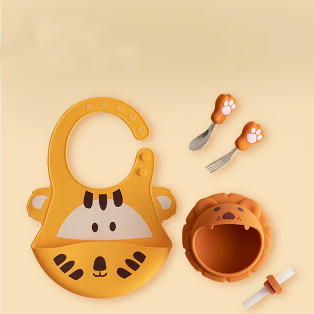 Big Mouth Learn To Eat a Five Piece Set Is Not Afraid Of Falling Silica Gel Bowl Orange - Shop at LoveMi