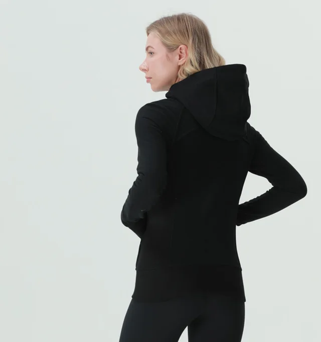 Full Zip Hoodie Fitness Running Long Sleeve Top Fleece Sweater Black - Shop at LoveMi