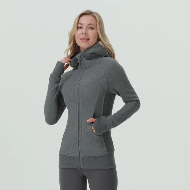 Full Zip Hoodie Fitness Running Long Sleeve Top Fleece Sweater Dark Grey - Shop at LoveMi