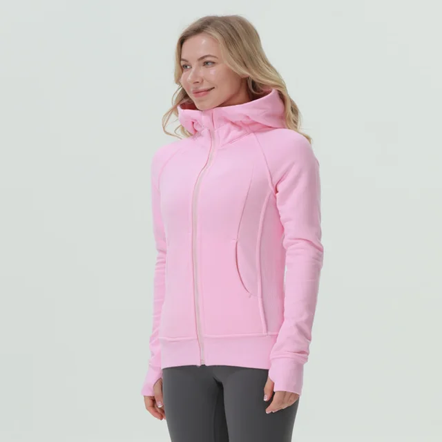 Full Zip Hoodie Fitness Running Long Sleeve Top Fleece Sweater Pink - Shop at LoveMi