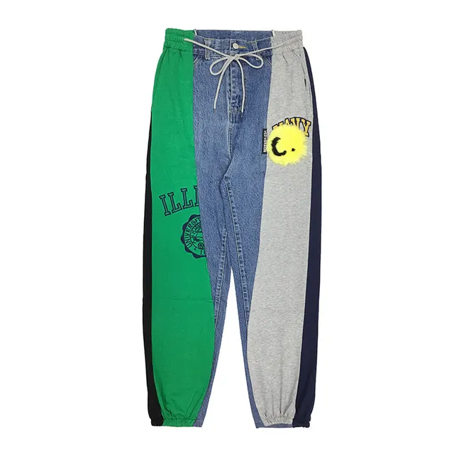Personalized Color Matching Casual Pants Women's Matching Denim Sports Pants Grey - Shop at LoveMi