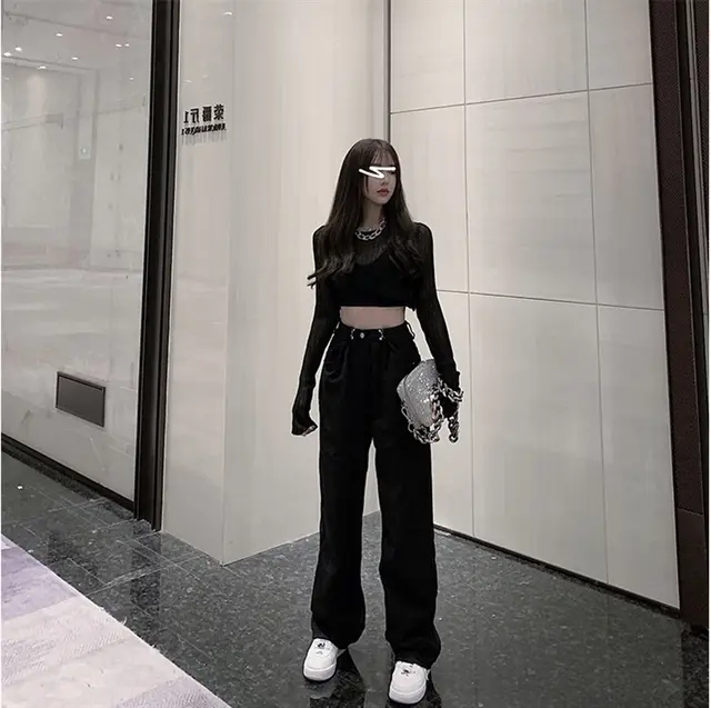 High Waist Loose Slim Wide Leg Pants Black - Shop at LoveMi