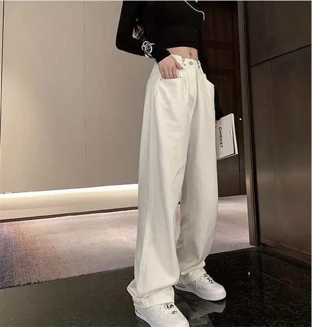 High Waist Loose Slim Wide Leg Pants White - Shop at LoveMi