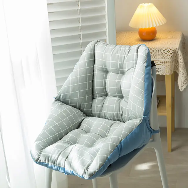 Cotton And Linen Breathable Winter Office Sedentary Cushion Grey Grid Blue - Shop at LoveMi