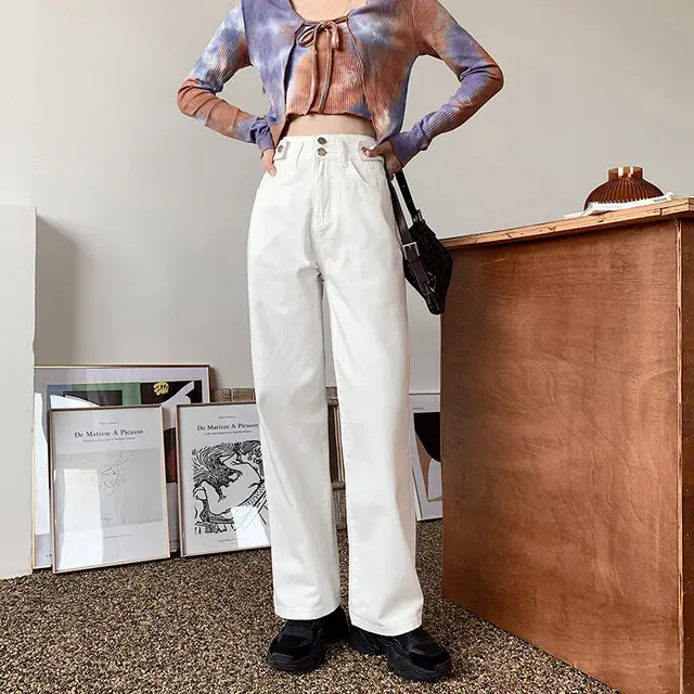 Autumn And Winter Casual Pants, Small Son Denim Wide Leg Pants White - Shop at LoveMi
