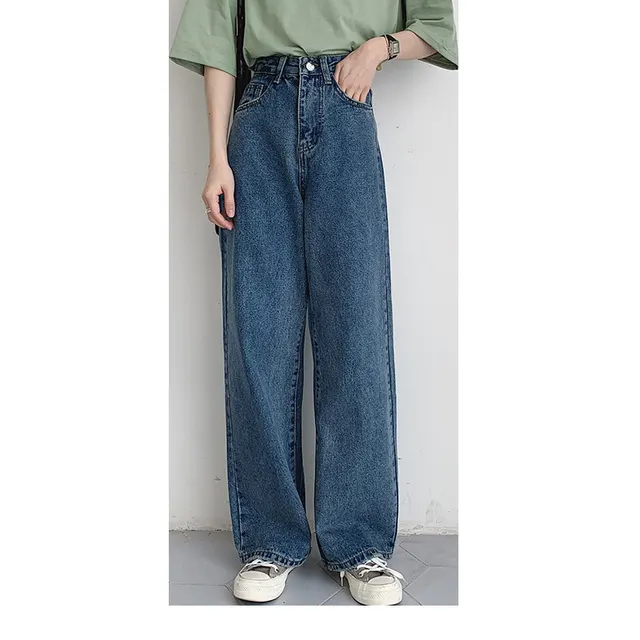 Women's High Waist Wide Leg Trousers Jeans Dark Blue - Shop at LoveMi