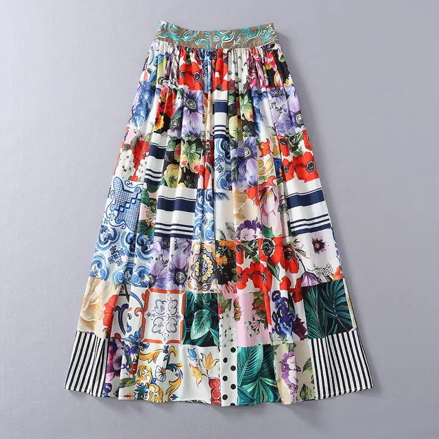 Summer New Style Four Way Stretch Check Color Print Skirt Colorful - Shop at LoveMi