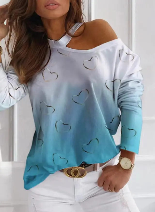 Off The Shoulder Sexy Tie Dye Long Sleeved Top Blue - Shop at LoveMi