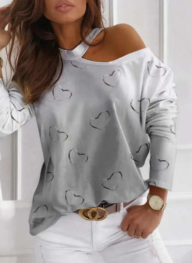 Off The Shoulder Sexy Tie Dye Long Sleeved Top Grey - Shop at LoveMi