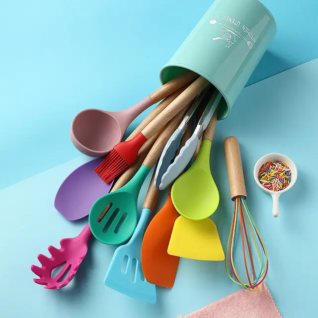 New Color Wooden Handle Combo Set 12 piece Cooking Spoon and Shovel Set Colorful - Shop at LoveMi
