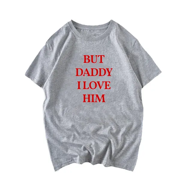 Letter I LOVE HIM Round Neck Short Sleeve Grey - Shop at LoveMi