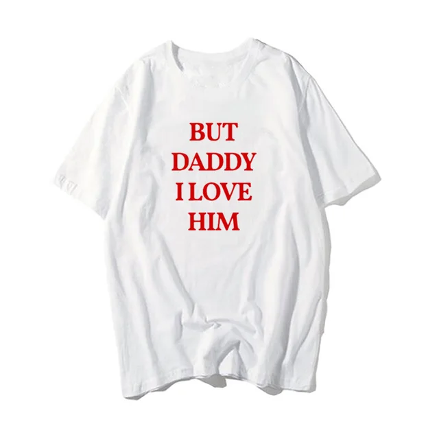 Letter I LOVE HIM Round Neck Short Sleeve White - Shop at LoveMi
