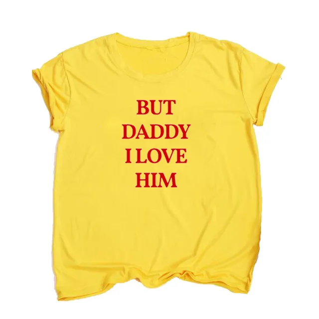 Letter I LOVE HIM Round Neck Short Sleeve Yellow - Shop at LoveMi
