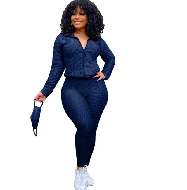 New Autumn winter Collar Er Fce Two piece Yoga Pa Dark Blue - Shop at LoveMi