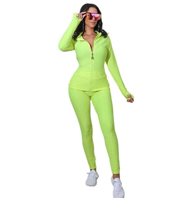 New Autumn winter Collar Er Fce Two piece Yoga Pa Fluorescent Green - Shop at LoveMi