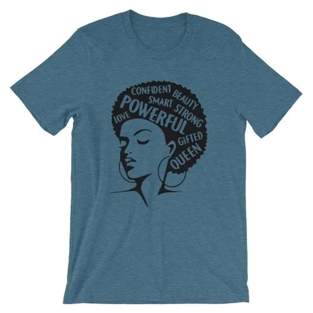 Ladies Head Print Short Sleeved Loose Casual Women's Top Blue - Shop at LoveMi