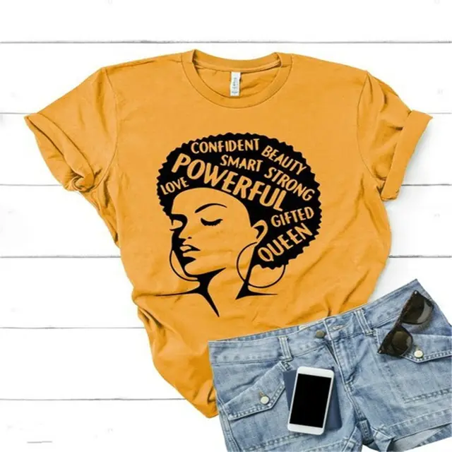 Ladies Head Print Short Sleeved Loose Casual Women's Top Yellow - Shop at LoveMi