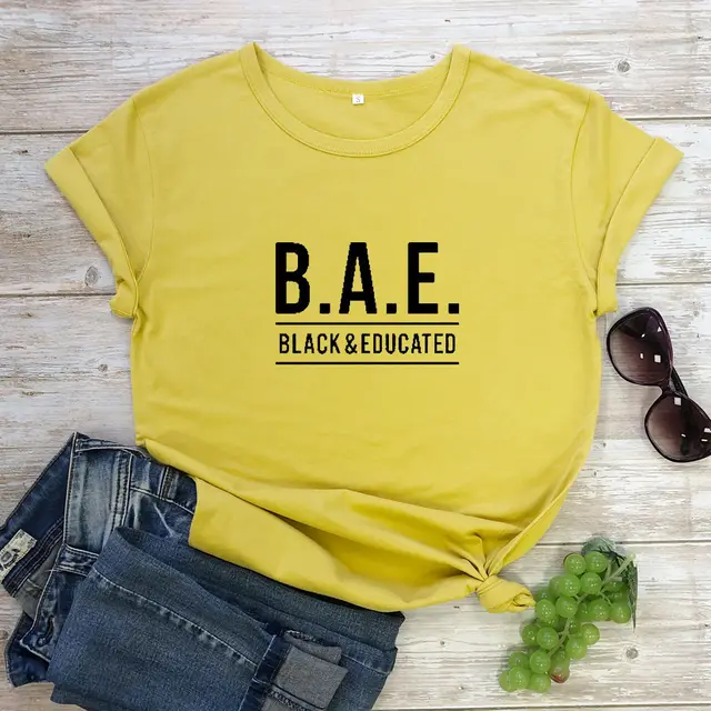 Foreign Trade T Shirt B.A.E BLACK&EDUCATED European And American Trend Street Graphic Short Sleeves Ginger Candy - Shop at LoveMi