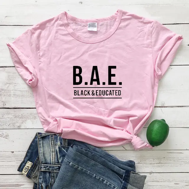 Foreign Trade T Shirt B.A.E BLACK&EDUCATED European And American Trend Street Graphic Short Sleeves Pink - Shop at LoveMi