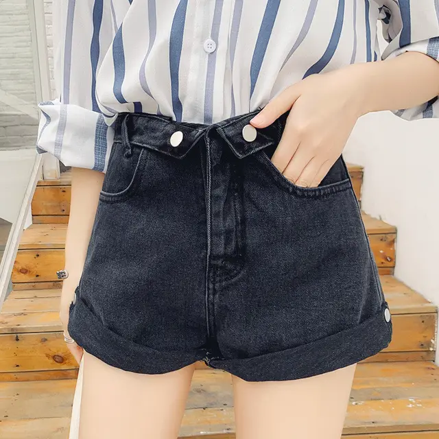 High waisted Irregular High waisted Light colored Denim Shorts Black - Shop at LoveMi