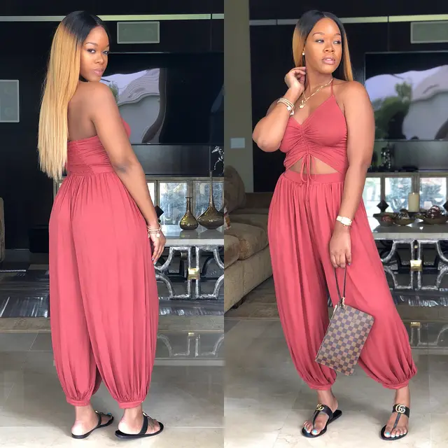 Hang a Neck Backless Dark Irregular Collar Leg Pants Jumpsuit Pink - Shop at LoveMi