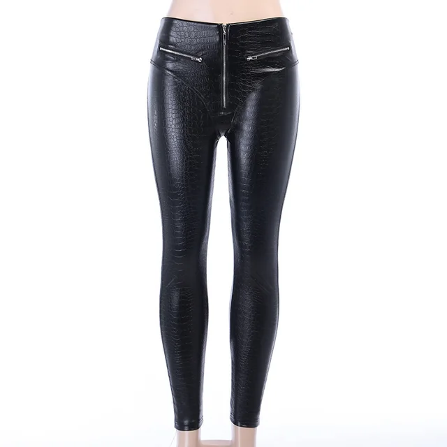 Women's Sexy Peach Hip Leather Pants, High Waist, Tight Feet, High Elastic PU Leggings Black - Shop at LoveMi