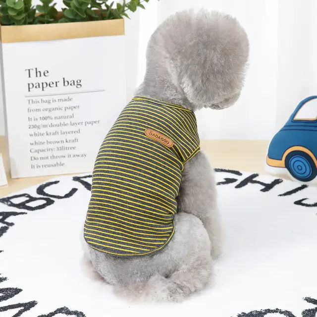 Pet Dog Clothes Thin Trend Striped Vest Teddy Bichon Vip Cat Yellow - Shop at LoveMi