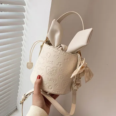 Bucket Bag Ladies Handbag Shoulder Bag Messenger Bag White - Shop at LoveMi