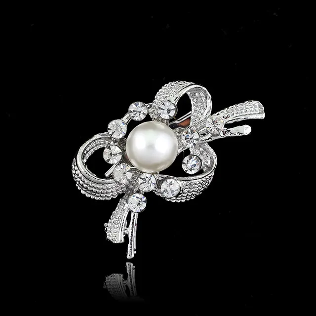 Delicate Pearl And Diamond Shawl Buckle Pin I - Shop at LoveMi