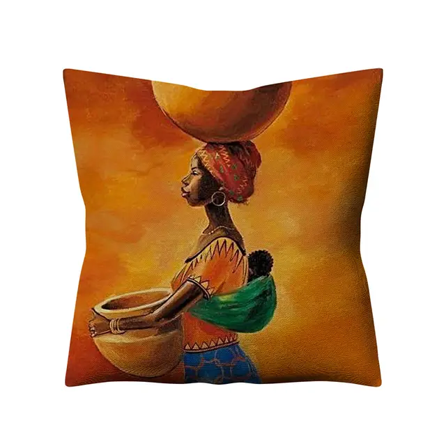 Retro Ethnic Style African Women Linen Pillowcase D - Shop at LoveMi