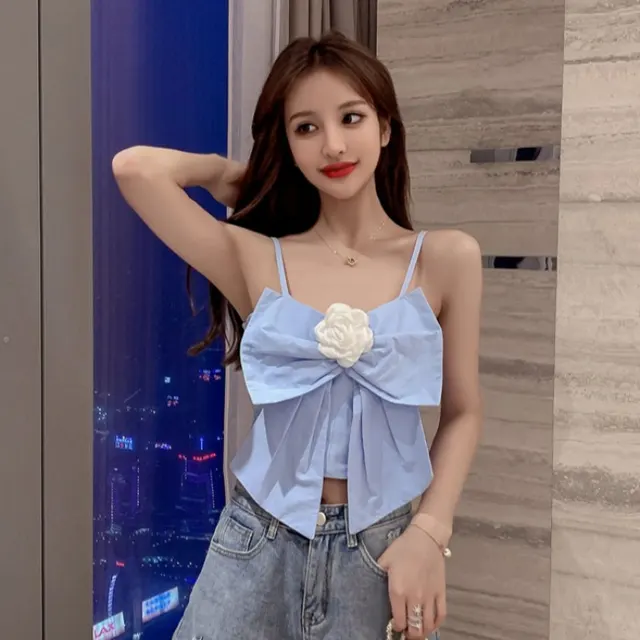 Women's Sleeveless Short Bow Small Camisole Light Blue - Shop at LoveMi