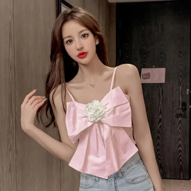 Women's Sleeveless Short Bow Small Camisole Pink - Shop at LoveMi