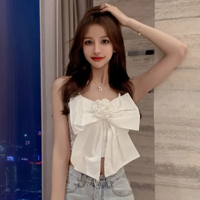 Women's Sleeveless Short Bow Small Camisole White - Shop at LoveMi