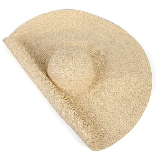 25CM Wide Brim Oversized Beach Hats For Women Large Straw Hat UV Protection Beige A - Shop at LoveMi