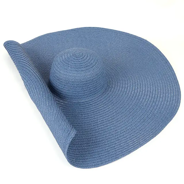 25CM Wide Brim Oversized Beach Hats For Women Large Straw Hat UV Protection Blue - Shop at LoveMi