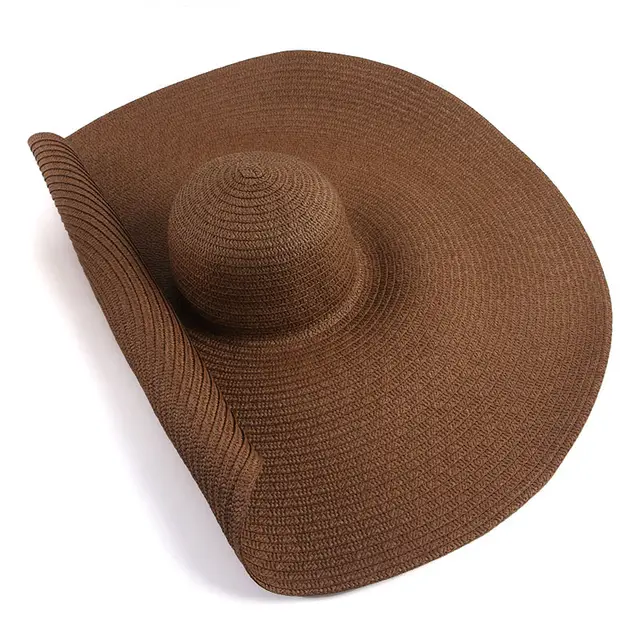 25CM Wide Brim Oversized Beach Hats For Women Large Straw Hat UV Protection Brown - Shop at LoveMi