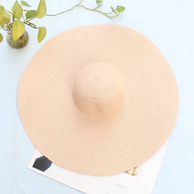 25CM Wide Brim Oversized Beach Hats For Women Large Straw Hat UV Protection Pink - Shop at LoveMi